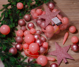 Набор елочных украшений Звездный наряд, 33 предмета, карамельно-розовый, Kaemingk (023448)