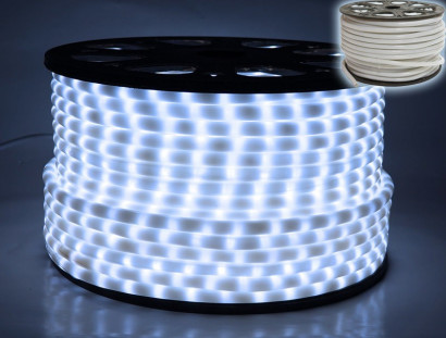 Дюралайт светодиодный 2-х проводной, диаметр 13 мм., 220V, холодные белые LED лампы 36 шт на 1 м., бухта 100 м, Rich Led (RL-DL-2WH-100-240-W)