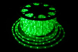 Дюралайт круглый Ø 10.5 мм., 220V, 3-жилы, зеленые LED лампы 24 шт на 1 м., бухта 50 м, силикон, Winner (05.50.10,5.24G)