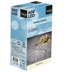 Гирлянда Капли 600 белых макро ламп, 1500 см., зеленый провод, Luca (84915)