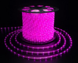 Дюралайт светодиодный 2-х проводной, диаметр 10 мм., 220В, розовый LED лампы 30 шт на 1 м., бухта 100 м., статика, Teamprof (TPF-DL-2WH-100-10mm-240-P)