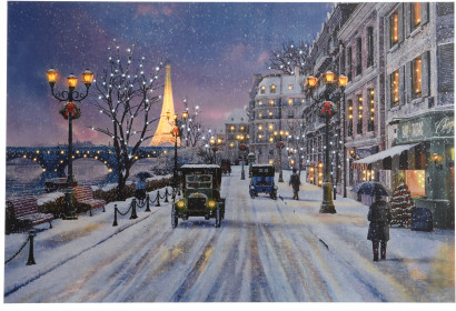 Светодиодная картина Рождественский Париж 40*60 см с оптоволоконной и LED подсветкой, на батарейках, Kaemingk (480627) 