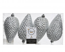 Пластиковая елочная игрушка Шишка серебряная 12 см., 4 шт, Kaemingk (028521)